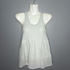 Wolven Anthropologie Tank Top M Pale Green Textured Smocked Top Boho Festival